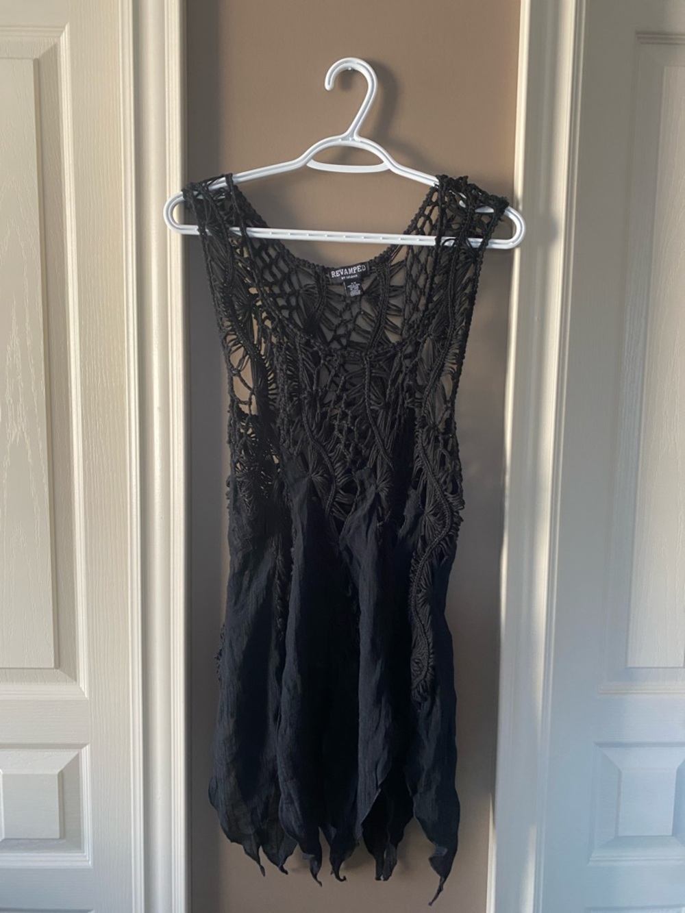 Revamped by Sirens  Black Crochet Detail Tank Dress